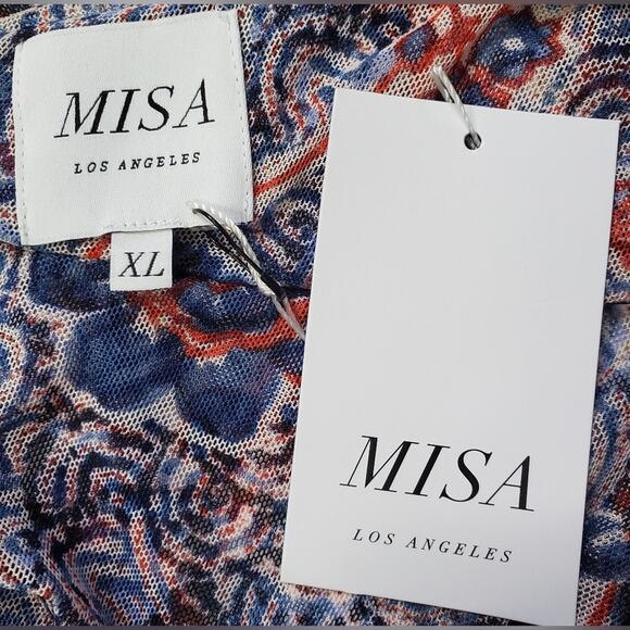 MISA LA Assymetrical One Shoulder Cut-Out Sheer Aries Dress Blue/Red/White XL - Picture 10 of 10